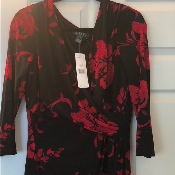 🆕 NWT Ralph Lauren Black/Red Floral Dress Size 14 - Picture 4 of 4